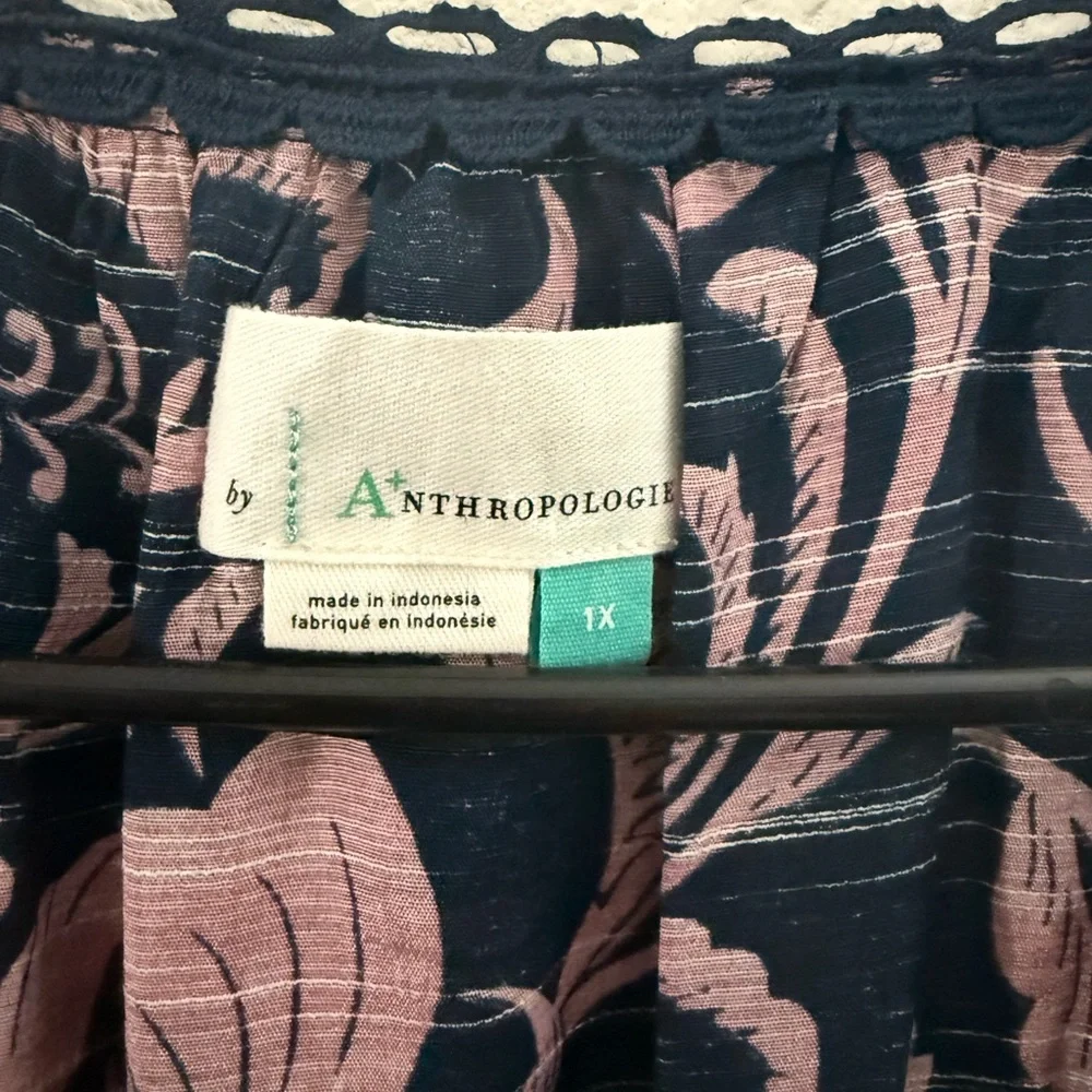 Anthropologie Floral Navy and Pink Blouse - Picture 2 of 4